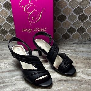easy street Black Strappy Slingback Heeled Sandals
